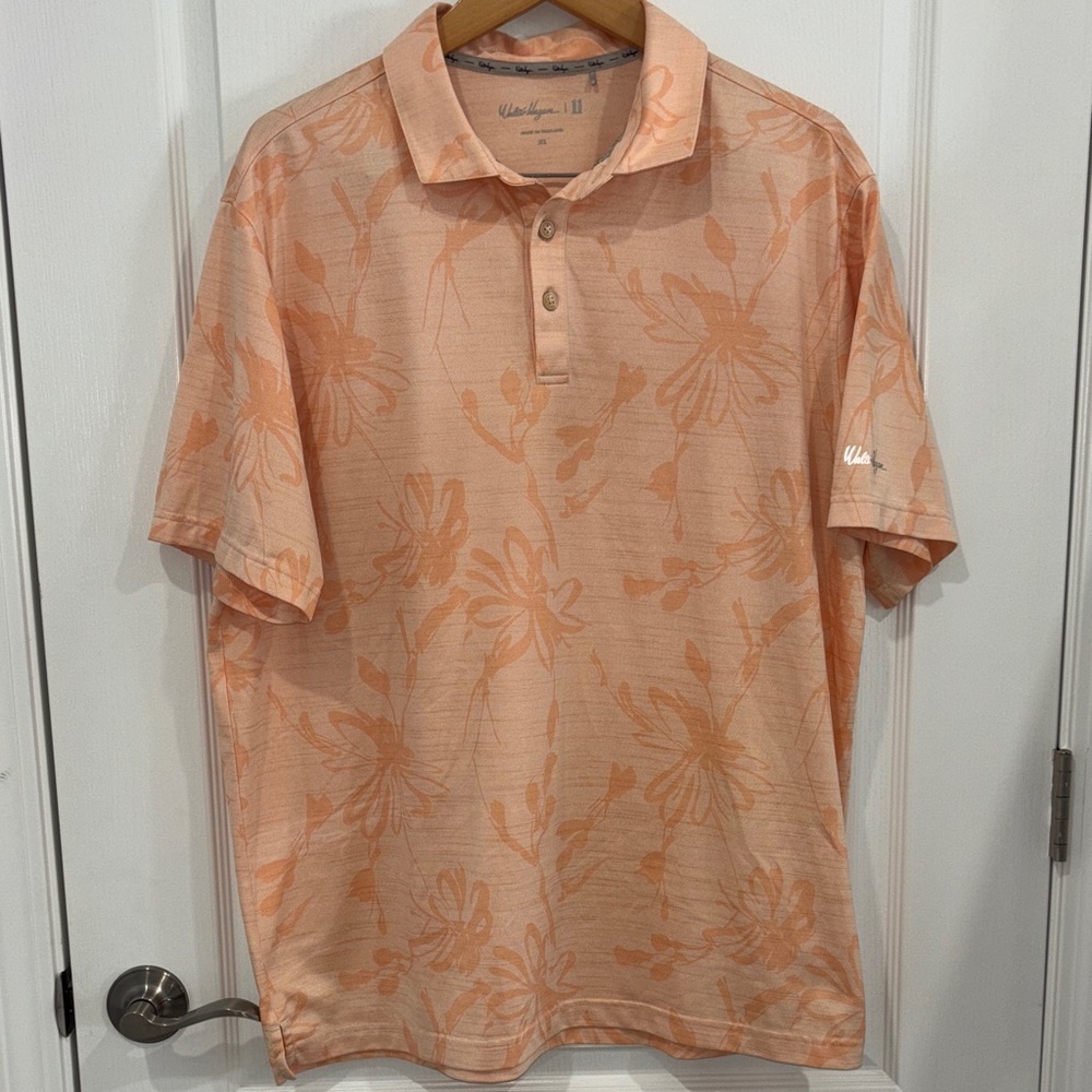 Walter Hagen Men's Peach Floral Polo  golf Shirt size mens XLarge